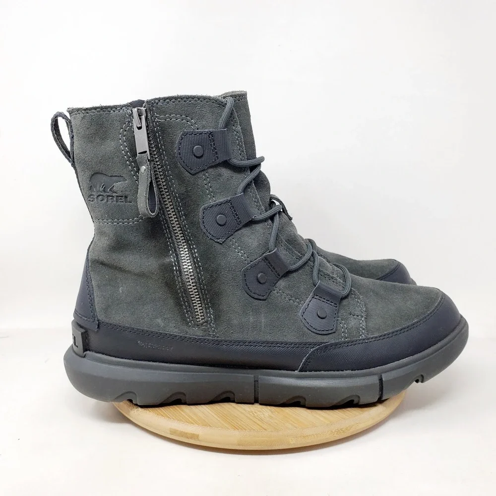 Sorel Explorer Dual Zip Boots Men 11 Dark Grey Suede Lace Up Waterproof Shoes